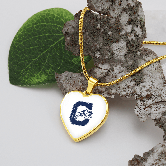 The Citadel, Jumping Bulldog logo, Heart Necklace - Gold