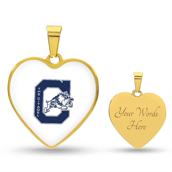 The Citadel, Jumping Bulldog logo, Heart Necklace - Gold