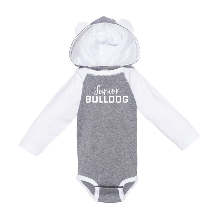 The Citadel, Junior Bulldog, Infant Fine Jersey Character Hooded Long Sleeve Bodysuit with Ears - Gray/White