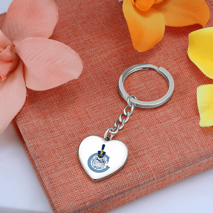 The Citadel, Spike C logo, Heart Keychain - Silver