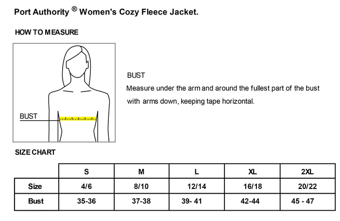 The Citadel, Spike, Navy Ladies Cozy Fleece, Full Zip Jacket- Size Chart