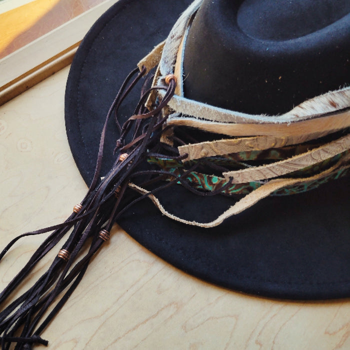 Turquoise cowboy embossed leather hat band, additional view