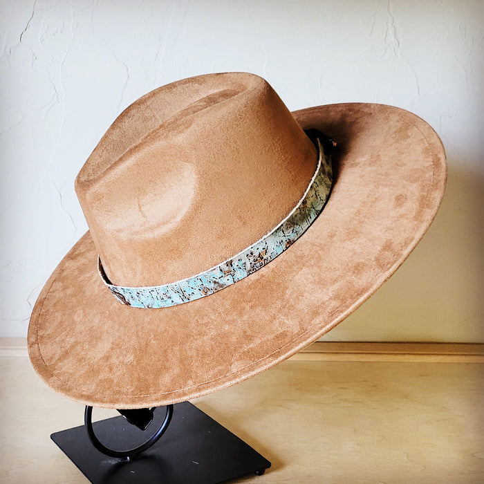 Turquoise metallic embossed leather hat band for western hats