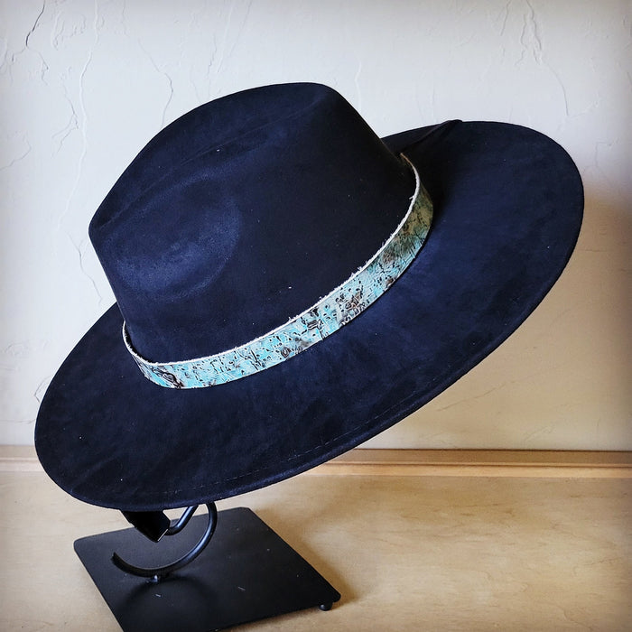 Turquoise metallic embossed leather hat band, additional view