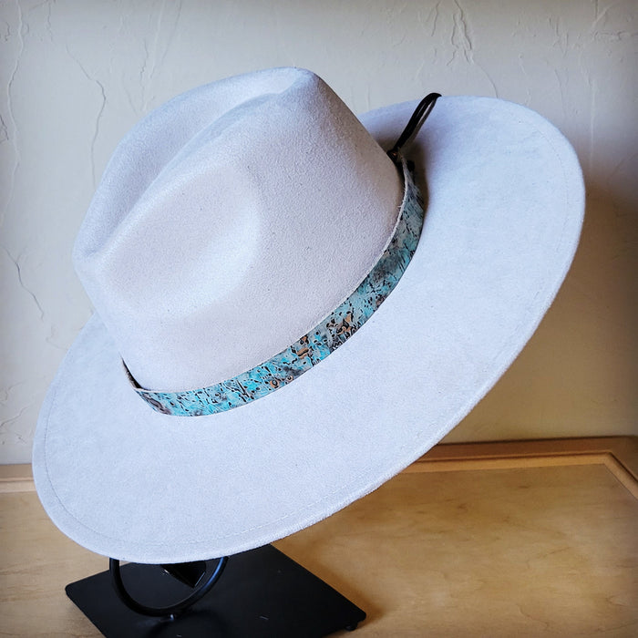 Turquoise metallic embossed leather hat band, additional view
