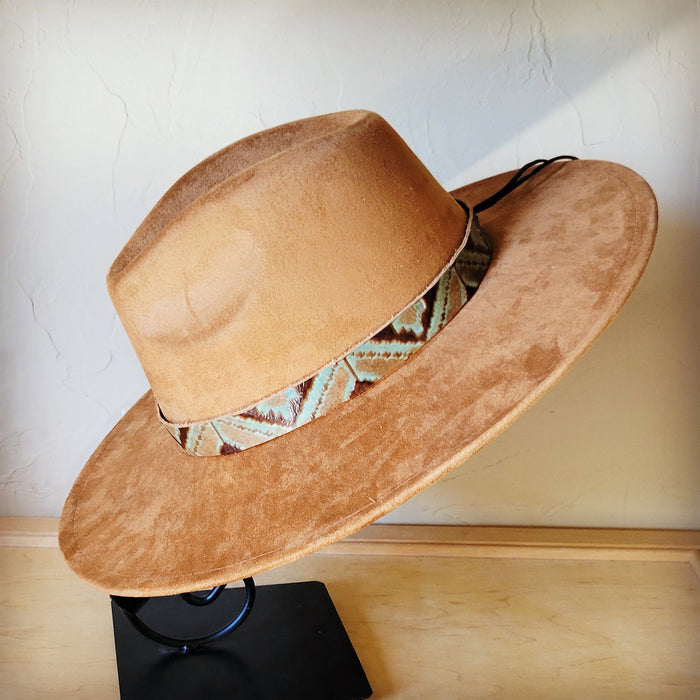 Turquoise southwest print embossed leather western hat band