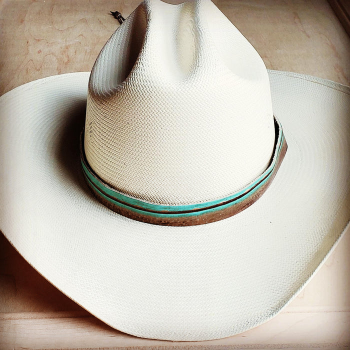 Turquoise southwest print leather hat band, additional view