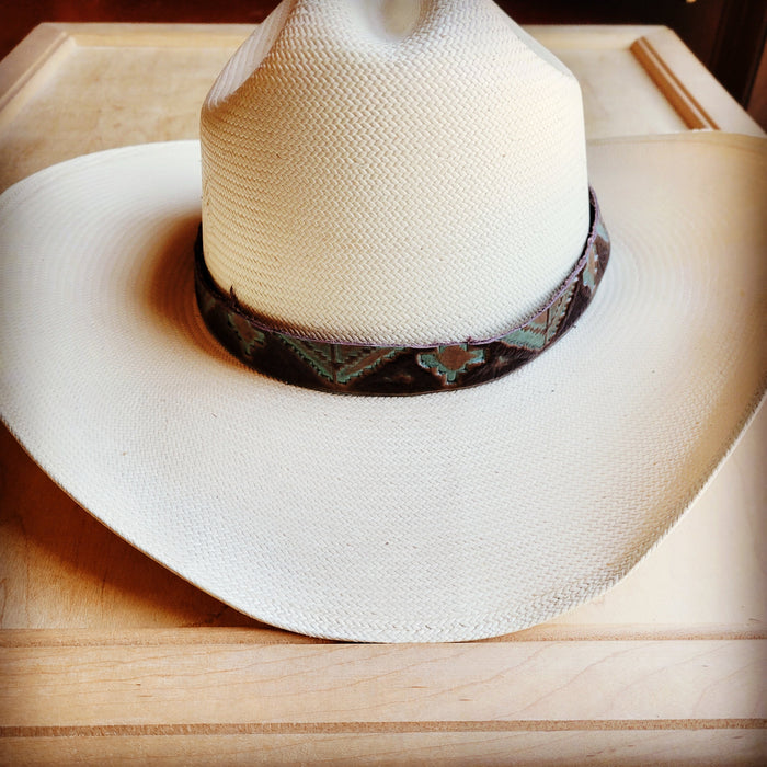 Turquoise southwest print leather hat band, additional view