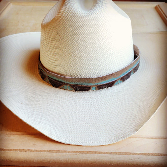Turquoise southwest print leather hat band, additional view