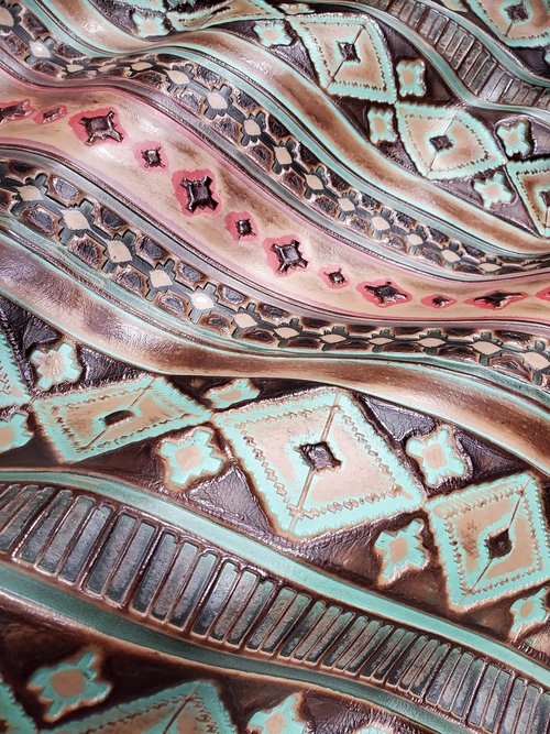 Turquoise southwest print leather hat band, additional view