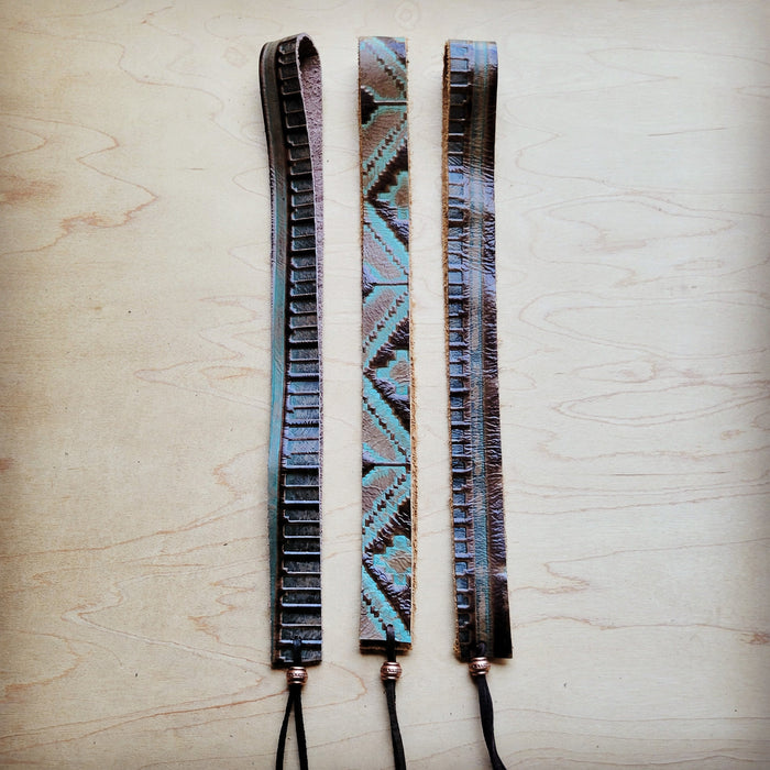 Turquoise southwest print leather hat band, additional view