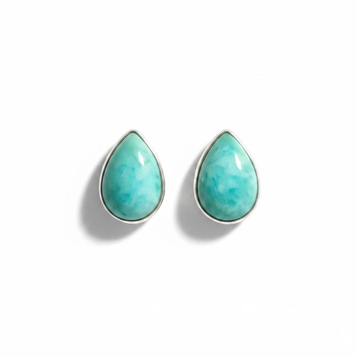 Wildflower Artisans teardrop turquoise stud earrings, 10mm, sterling silver setting. One of a kind.