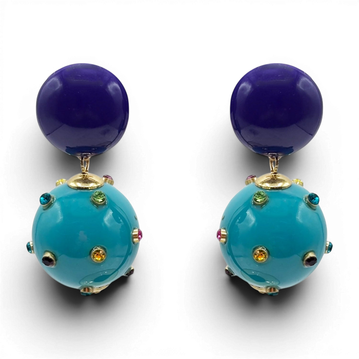 Valentina Purple And Turquoise Resin Studded Pierced Earrings