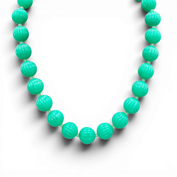 Vicenza Jade Carved Seventeen And One Half Inches Melon Bead Necklace