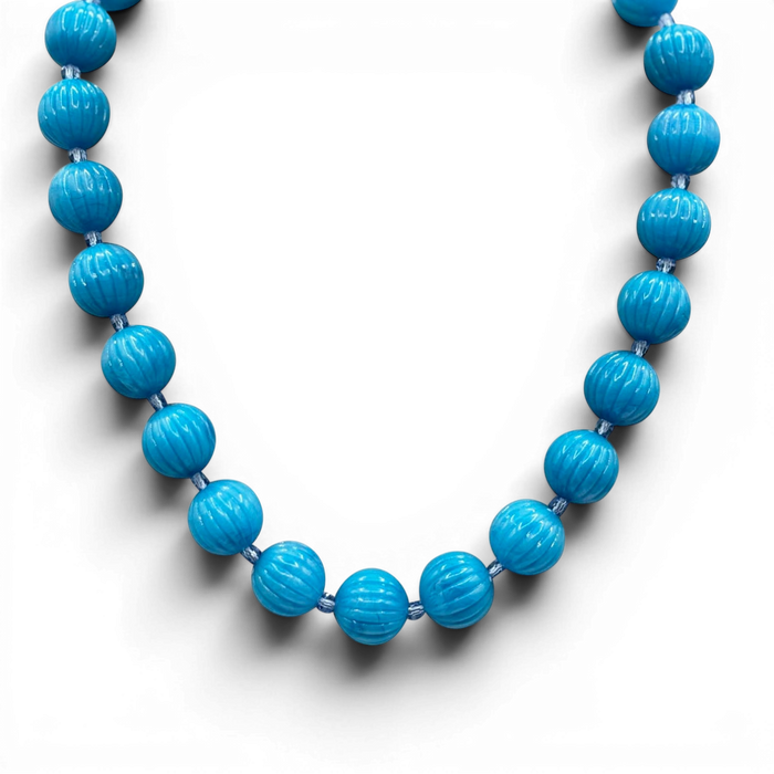Vicenza Turquoise Carved Seventeen And One Half Inches Melon Bead Necklace