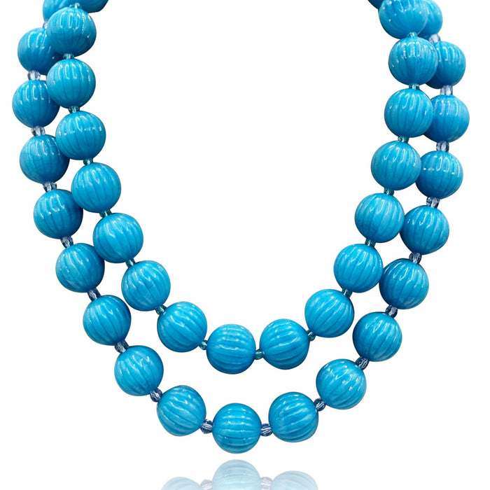 Vicenza Turquoise Carved Seventeen And One Half Inches Melon Bead Necklace