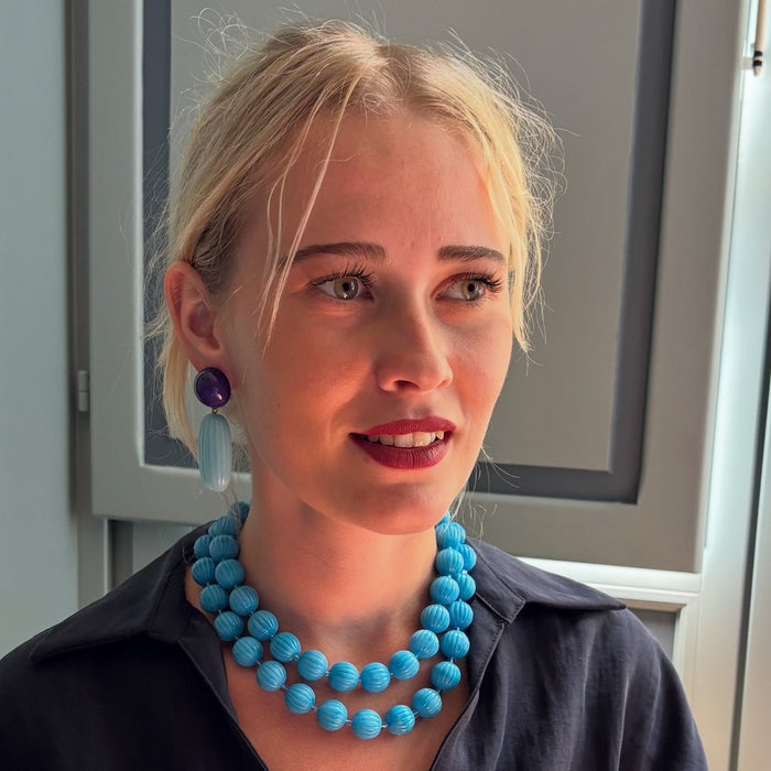 Vicenza Turquoise Carved Seventeen And One Half Inches Melon Bead Necklace