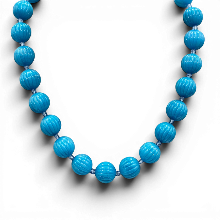 Vicenza Turquoise Carved Sixteen Inch Melon Bead Necklace