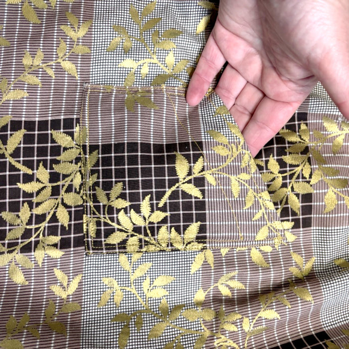 Vintage large handmade half apron - brown plaid gold leaves - retro hostess apron with pocket - NextStage Vintage