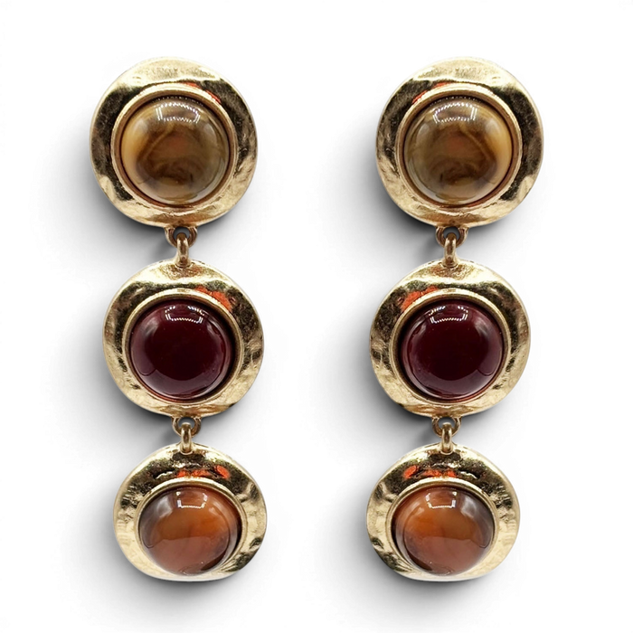 Violetta Three Stone Carnelian And Amber Resin Pierced Earrings