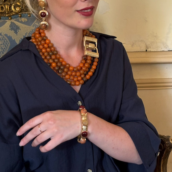 Violetta Three Stone Carnelian And Amber Resin Pierced Earrings