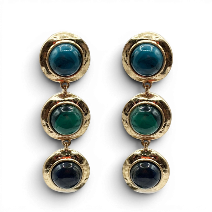 Violetta Three Stone Turquoise And Malachite Resin Pierced Earrings