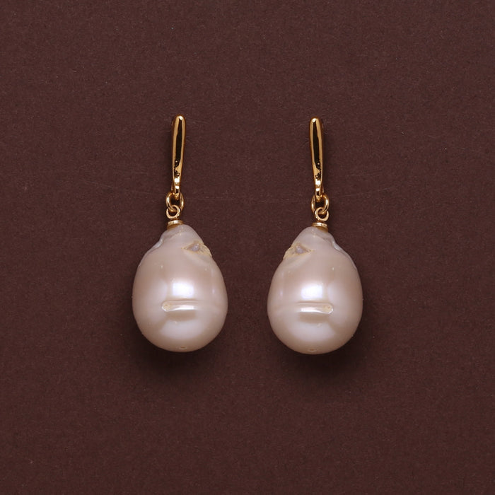 White Freshwater Baroque Pearl Classic Dangle Earrings 14.0-15.0mm