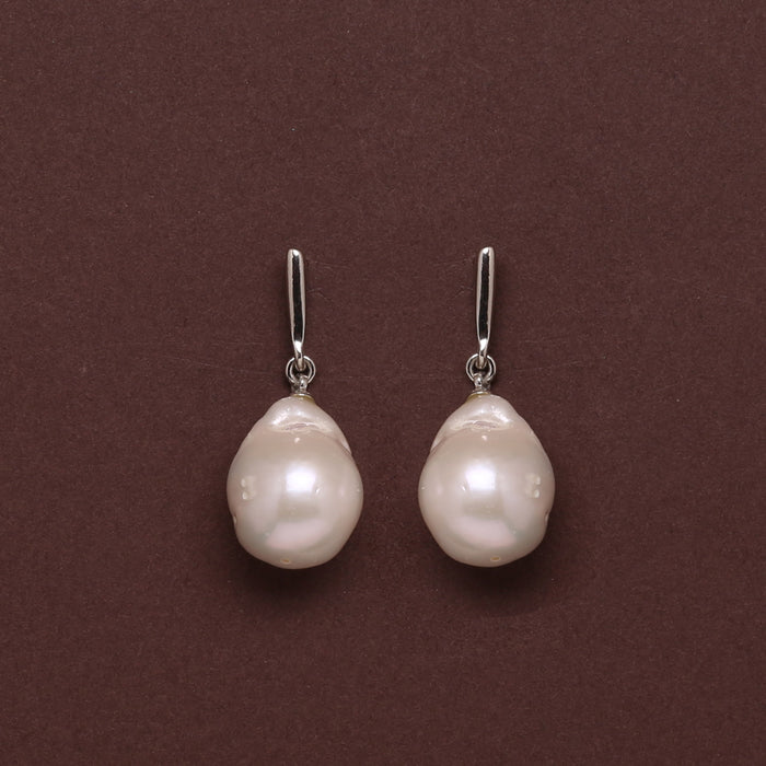 White Freshwater Baroque Pearl Classic Dangle Earrings 14.0-15.0mm
