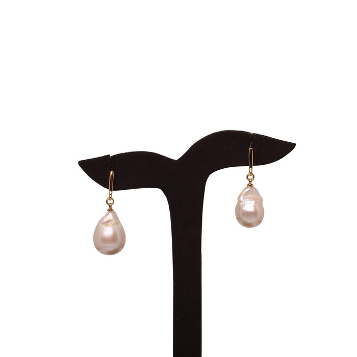 White Freshwater Baroque Pearl Classic Dangle Earrings 14.0-15.0mm