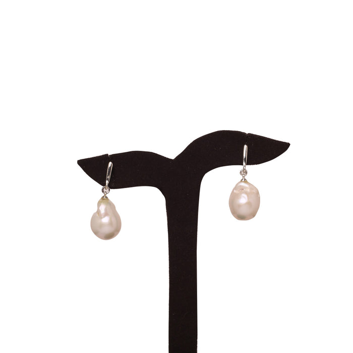 White Freshwater Baroque Pearl Classic Dangle Earrings 14.0-15.0mm