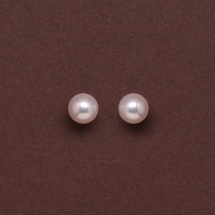 White Japanese Akoya Round Pearl Stud Earrings 7.0-8.0mm