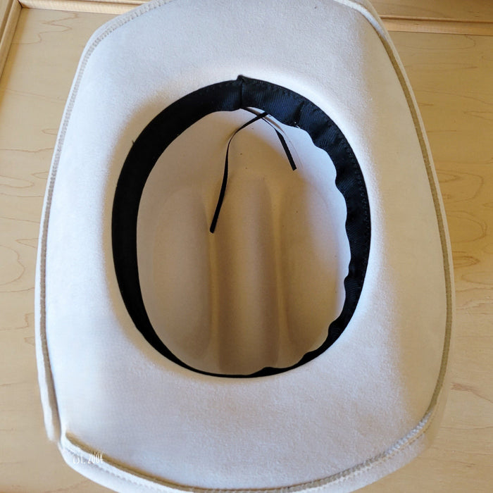 Mustard leather hat band with a turquoise-look slab, additional view