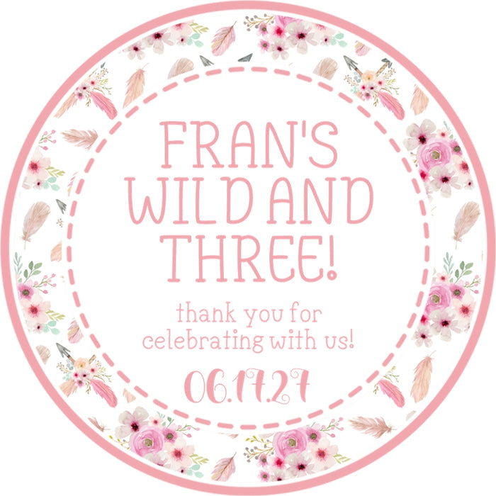 Personalized wild and three party favor sticker