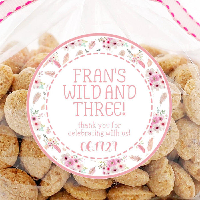 Pink floral Wild and Three birthday sticker