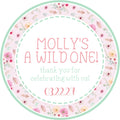 Sage floral wild one sticker with boho flowers and personalized name and date
