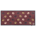 Wipe Your Paws Burgundy Runner in a dark red- a 100% recycled cotton runner featuring scattered paw prints in dark navy, light green, and beige.