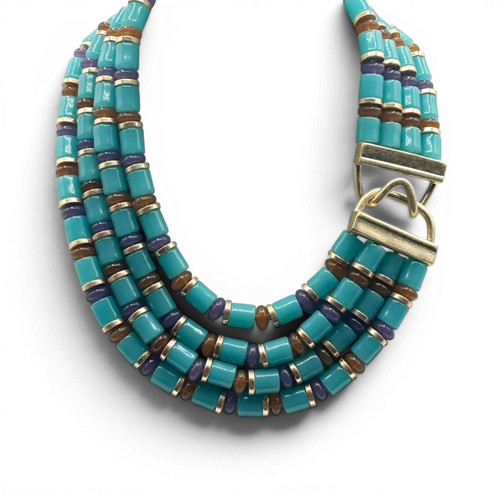 Zita Multi Strand Turquoise Multi Color Resin Necklace